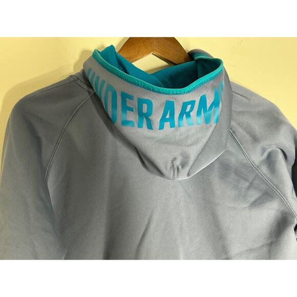 Under Armour Jacket XL Blue Women Loose Gold Gear Hooded Pockets Used - Picture 5 of 7